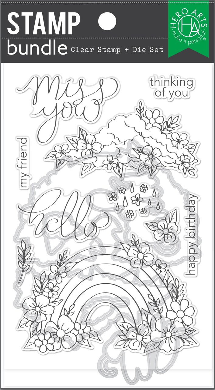 Hero Arts Chasing Rainbows Stamps & Dies Bundle-Floral Rainbow And Clouds
